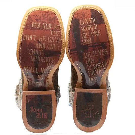 Tin Haul 3:16 With Bible Verse - Men's Leather Cowboy Boot