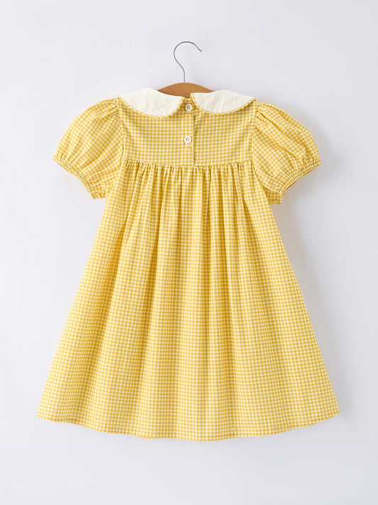Yellow Goose Embroidered Smocked Plaid Dress
