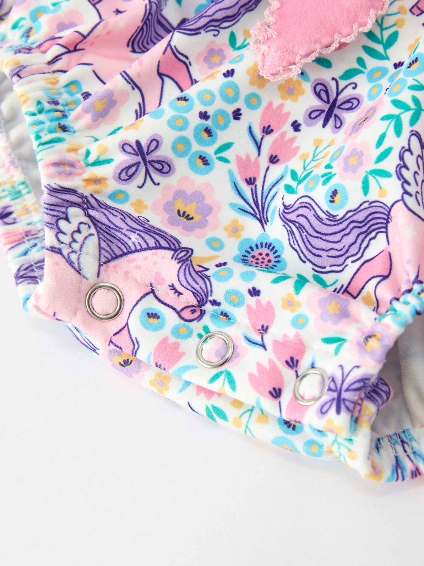 Unicorn Floral Print Girls Long Sleeve Romper