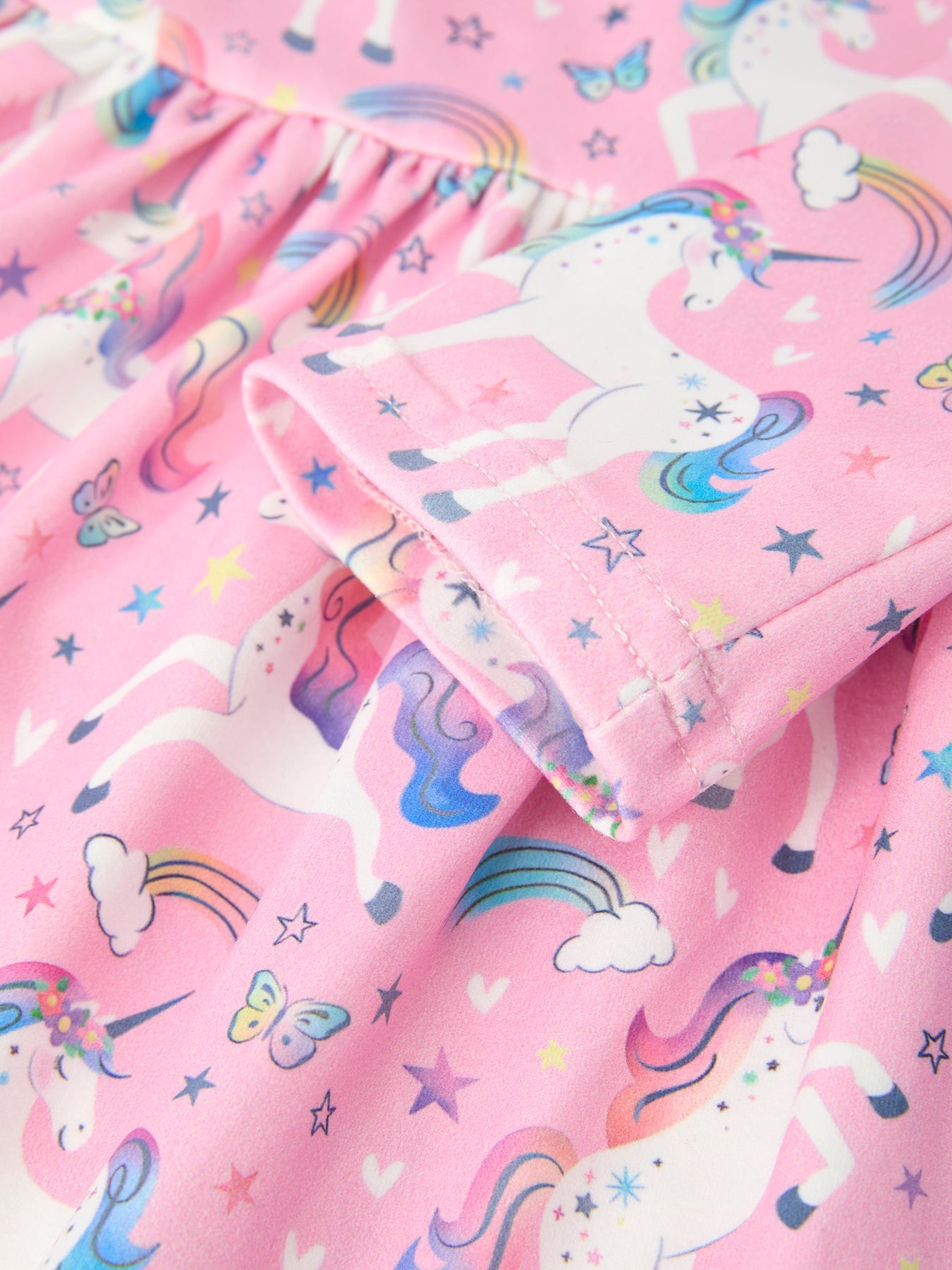 Pink Unicorn Girls Pocket Dress Rainbow Star Print