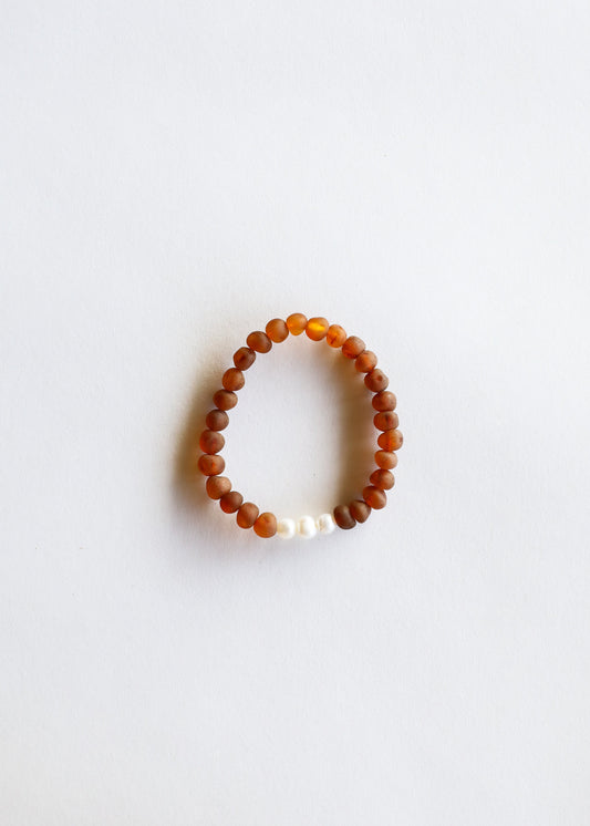 Raw Cognac Baltic Amber + Pearls || Adult Bracelet