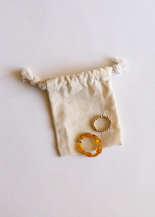 Raw Honey Baltic Amber + 14K Gold Filled || Beaded Ring Stack