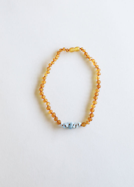 Raw Honey Baltic Amber + Aquamarine || Necklace