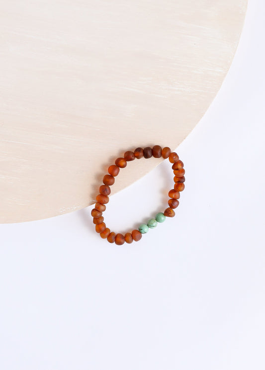 Raw Cognac Baltic Amber + Turquoise Jasper || Adult Bracelet