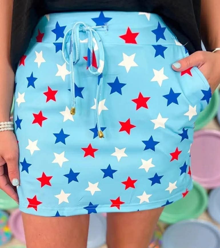 RED, WHITE AND BLUE STAR SKORT - STRETCHY