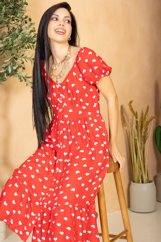 Heart of My Heart A-Line Dress In Red