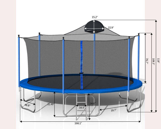 14FT Trampoline for Adults & Kids with Basketball Hoop, Outdoor Trampolines w/Ladder and Safety Enclosure Net for Kids and Adult