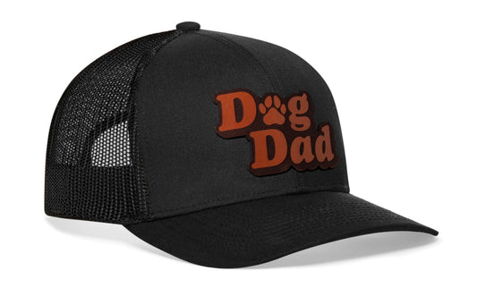 Dog Dad Trucker Hat Leather | Black Paw Snapback