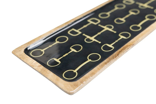 Huntley Equestrian Snaffle Big Long Wooden Serving Tray-Black and Gold Equestrian Home Decor