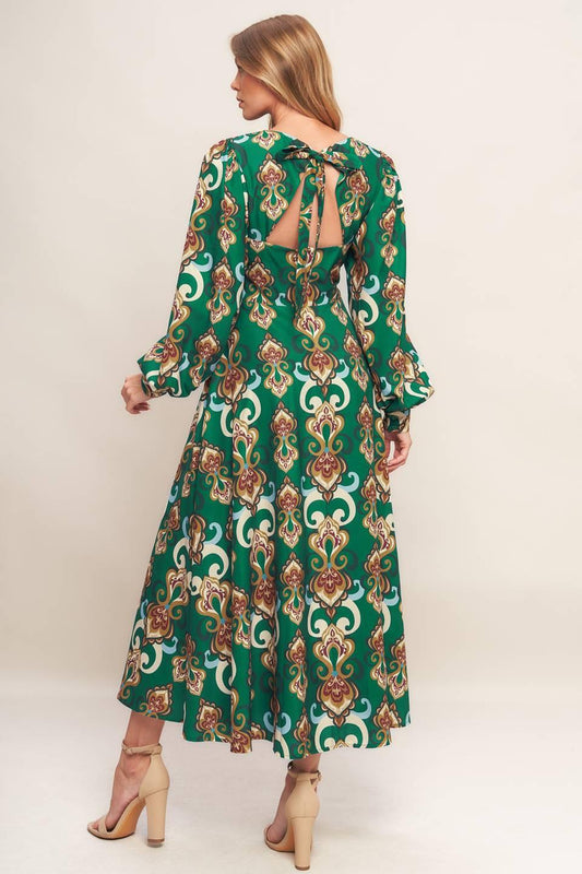 MODERN RETRO BLOOM WOVEN MIDI DRESS