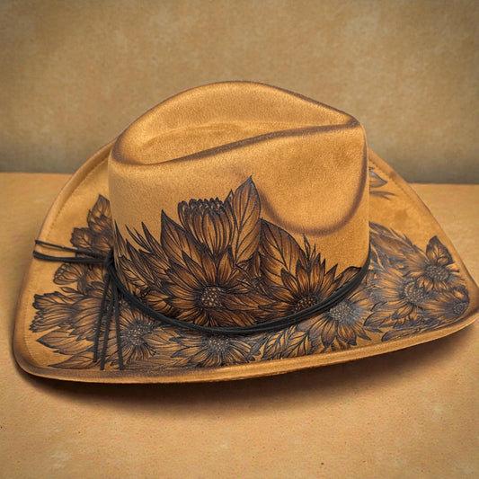 She's a Sunflower- Burned Cowboy Hat