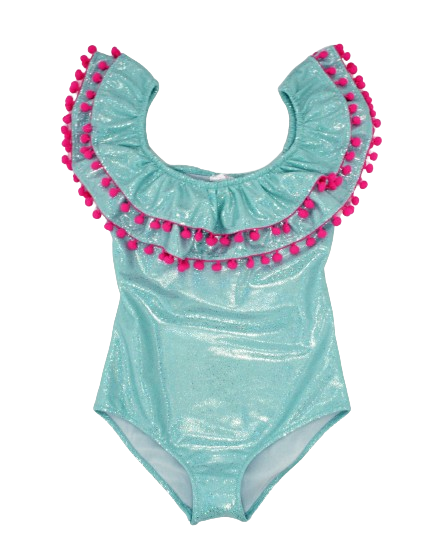 SISSI AQUA GLITTER HOT PINK POMPON ONE PIECE