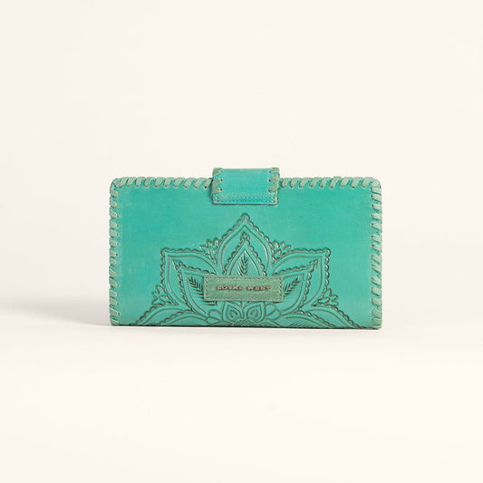 Loyal West Desert Lotus Wallet - Turquoise Handtooled Leather & Calfskin
