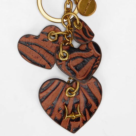 Loyal West HEART SHAPE KEYCHAIN IN HAND FINISHED EMBOSSED LEATHER - BROWN