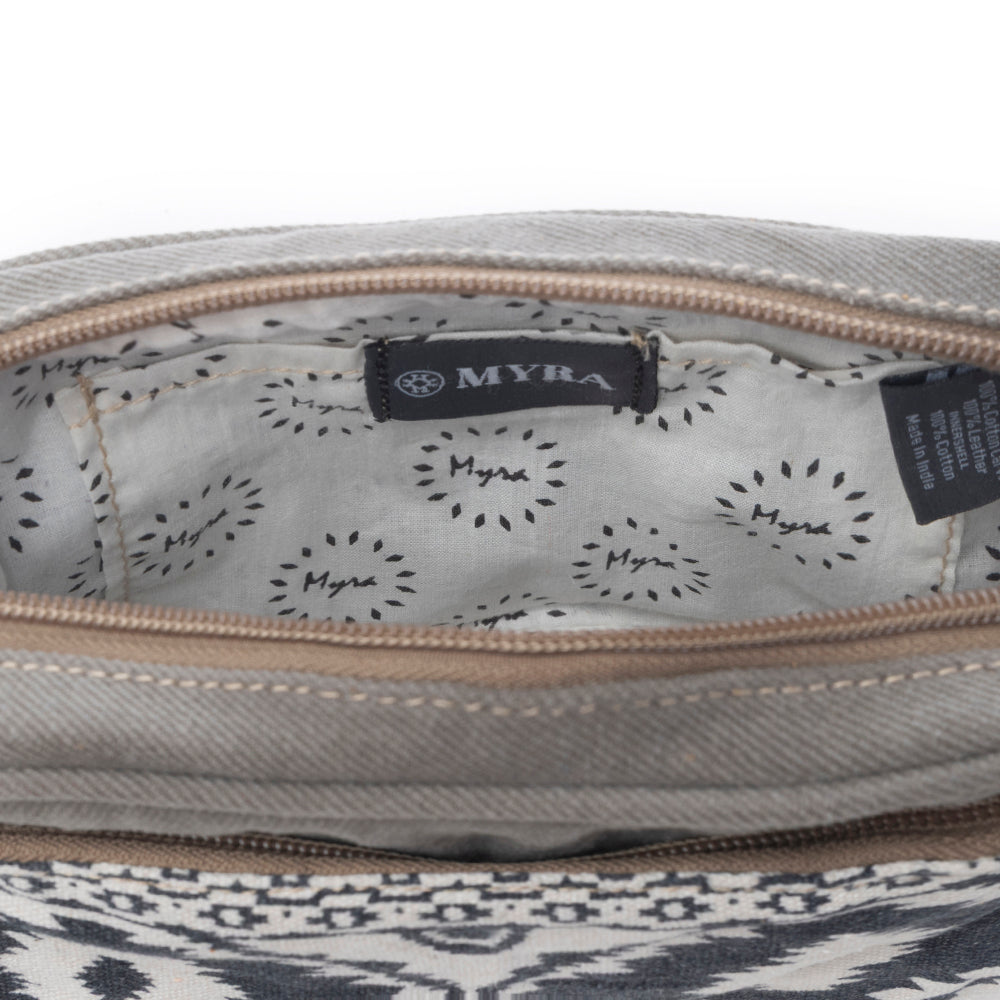 Myra Temptation Tribal Pattern Small Crossbody Bag for Women – Geometric Canvas Front, Adjustable Leather Strap for Everyday Western Style