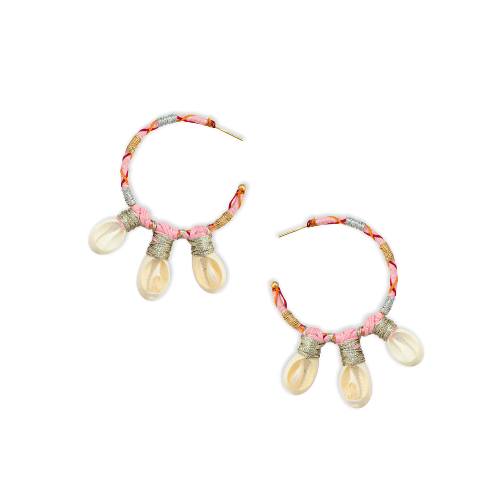 Shore Treasures Woven, Beaded Earrings With Cowrie Shell Charms