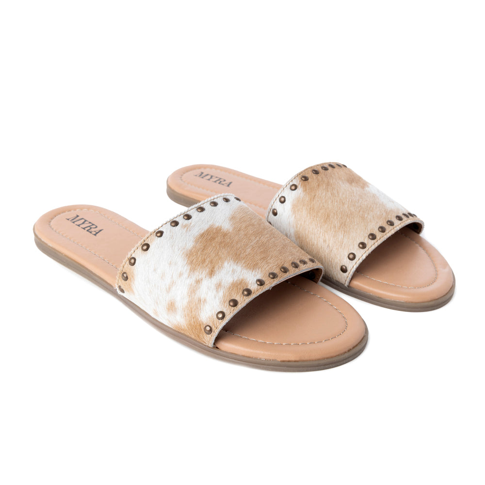 Myra Lettie Ridge Light Hair-On Leather Flip Flops for Women - Western Slide Sandals with Soft Sole for Casual Comfort