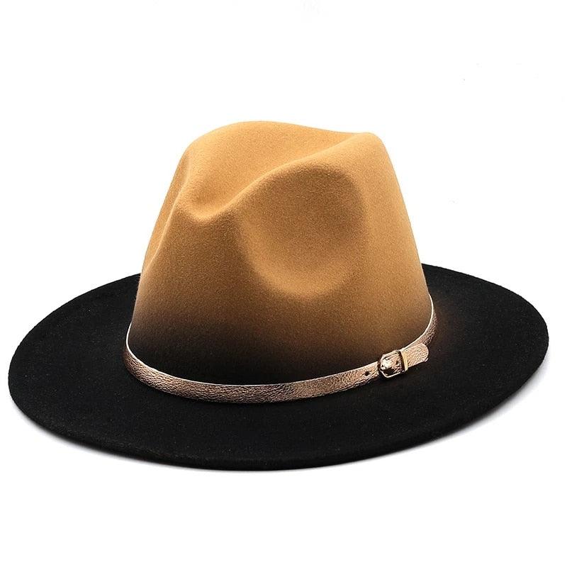 Two Colors Spray Painted Wool Jazz Hat Fedora Unisex Color Autumn Winter Retro Hat Two Tone Dress Hat 56-58CM