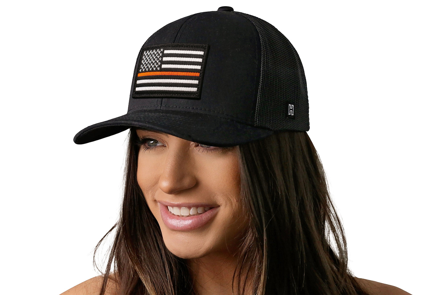 Thin Orange Line Trucker Hat | Black Rescue Snapback