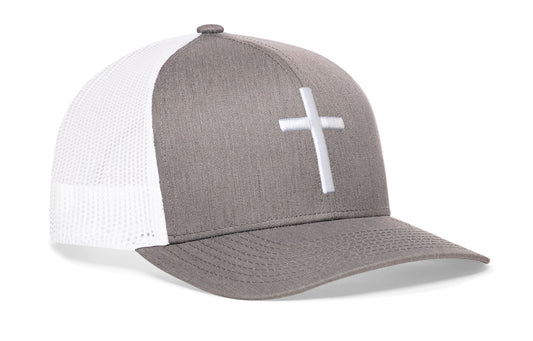 Cross Trucker Hat | Gray-White bold cross Snapback