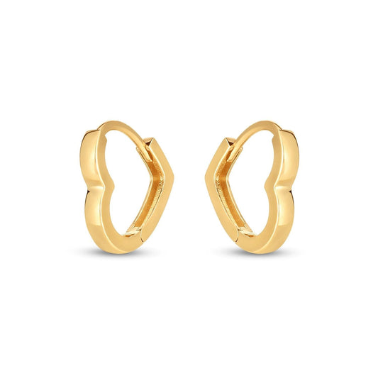 14k Yellow Gold Heart Huggie Hoops