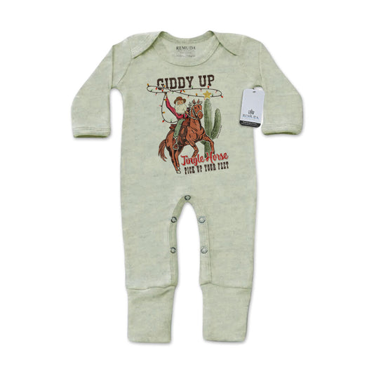 Giddy Up Jingle Horse - Infant Western One-Piece Footed Christmas Pajamas W/Mittens