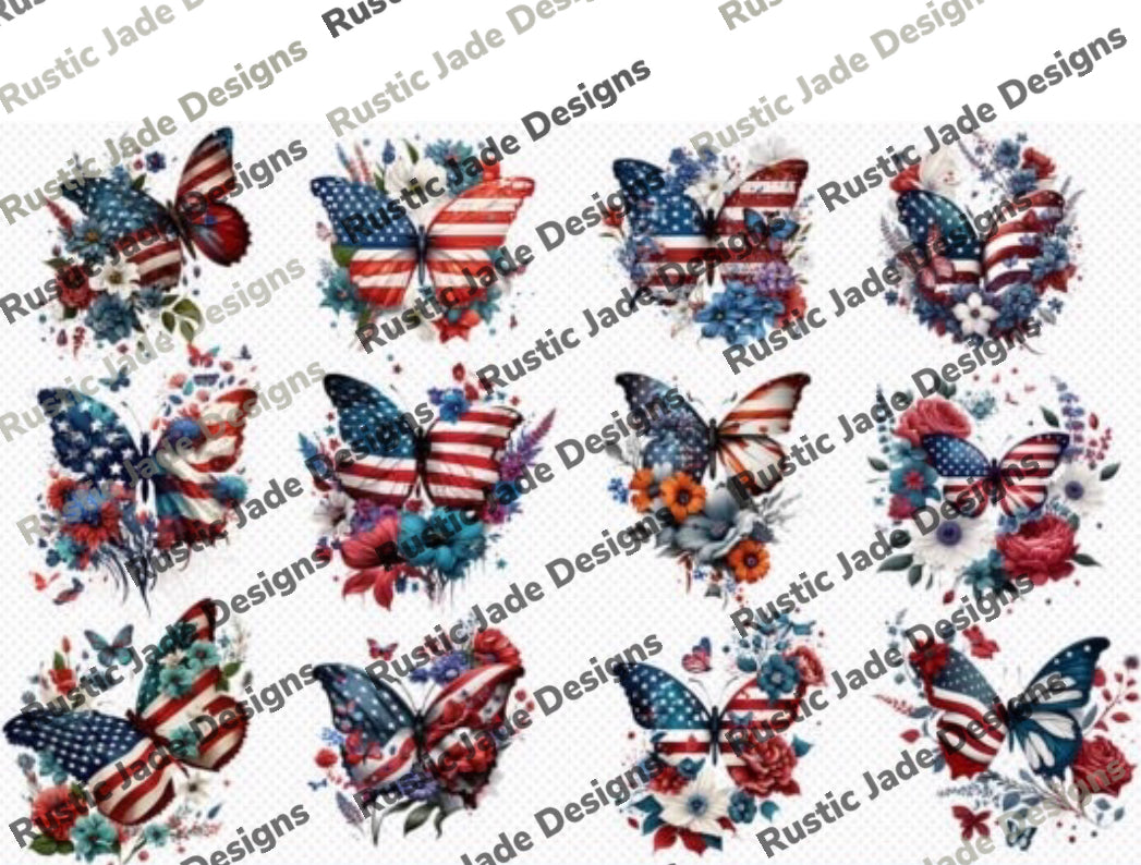 4th of July Patriotic Memorial Day Labor Day Butterfly DIGITIAL DOWNLOAD BUNDLE sublimation Paper