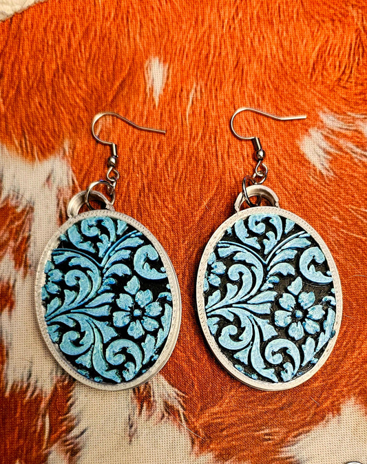 3D Print Western Tooled Turquoise Earrings Made in America