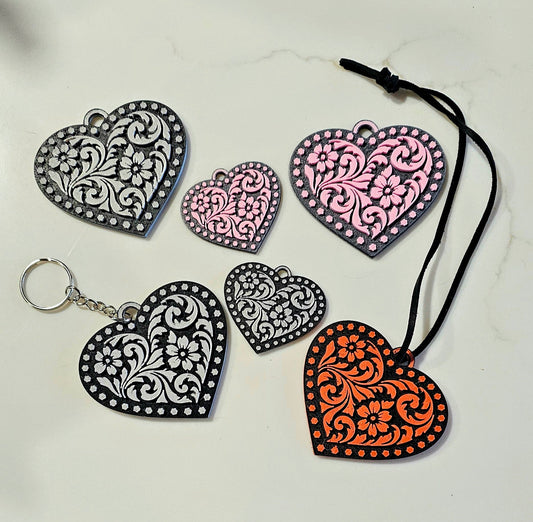 3d Printed Tooled Cowboy Cowgirl Heart Keychain or Purse Charm