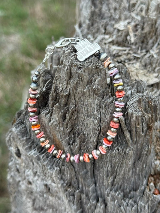 Sterling Silver Desert Sunset Shell Heishi Bead Bracelet