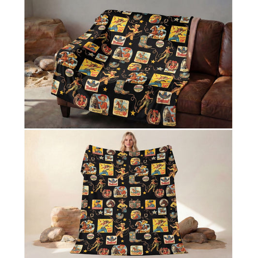 Vintage Cowgirl Collage Micro Fleece Throw Blanket 60" x 80" Made in America