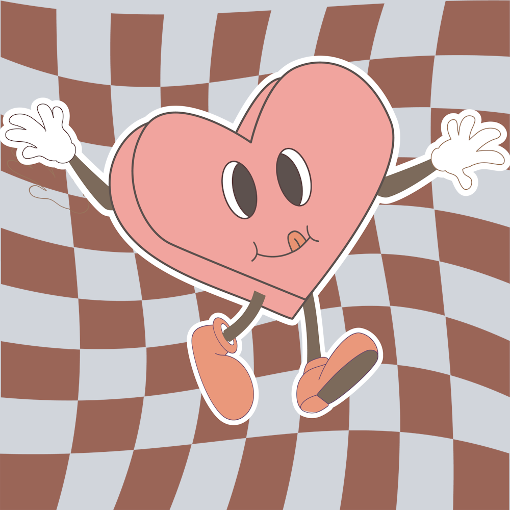 Retro Walking Heart - STK05239 (DTF Transfers)