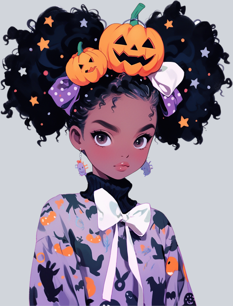 Halloween Black Girl Star Filled Hair - STK02461 (DTF Transfers)