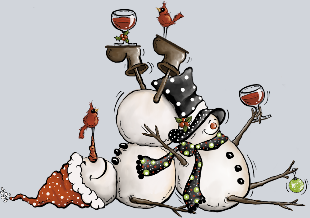 Two Snowmen Slip Wine Birds - STK06206 (DTF Transfers)