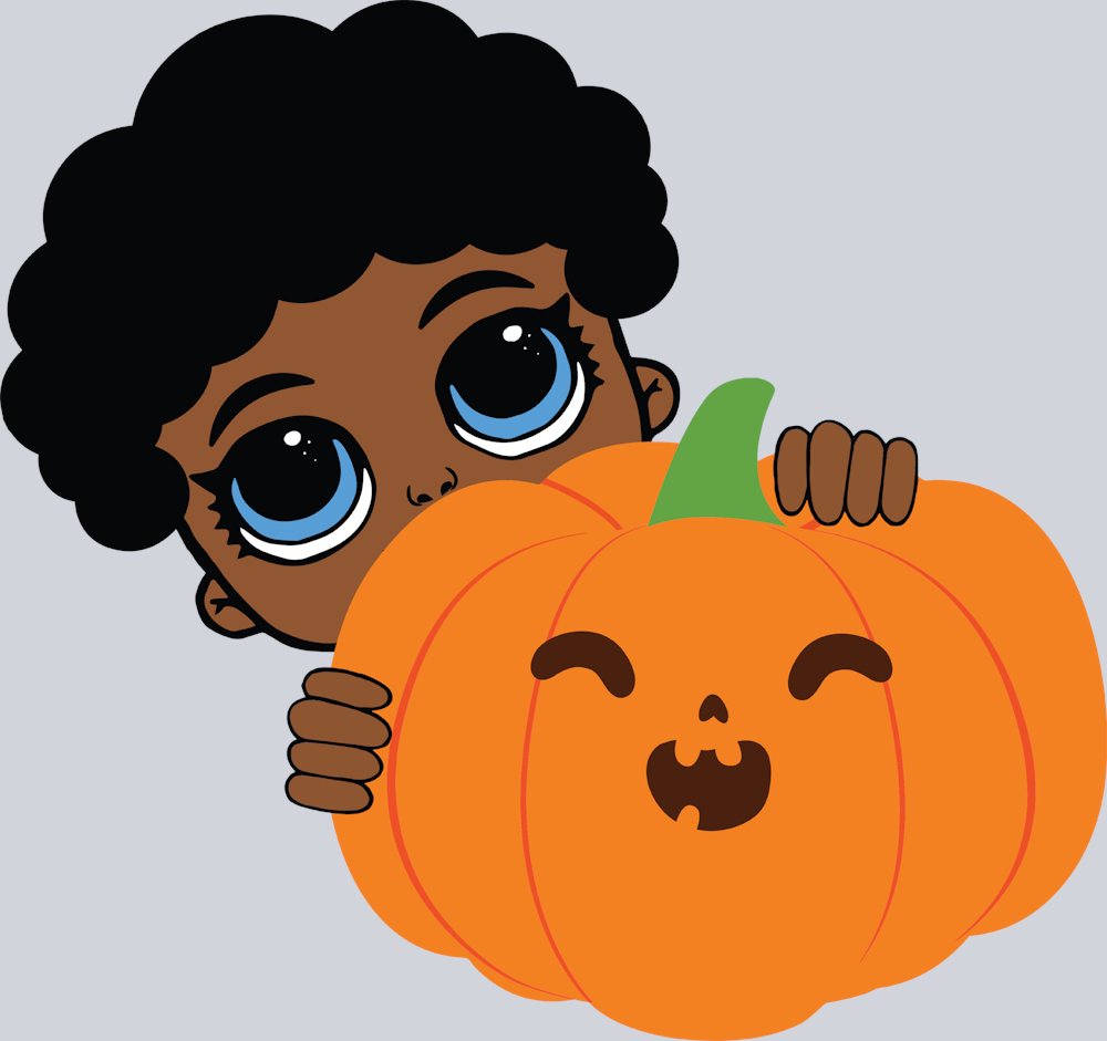 Halloween Afro Boy Peeking Pumpkin - STK02453 (DTF Transfers)