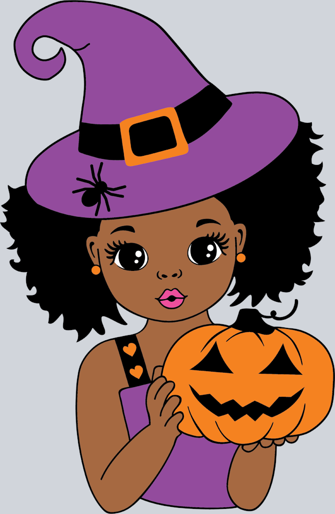 Halloween Witch Little Black Girl Sitting - STK02504 (DTF Transfers)