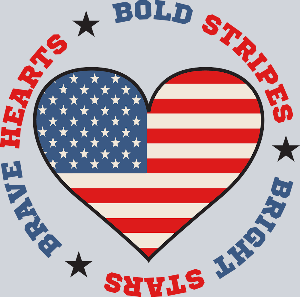 Bold Stripes Bright Stars Brave Hearts - STK01029 (DTF Transfers)