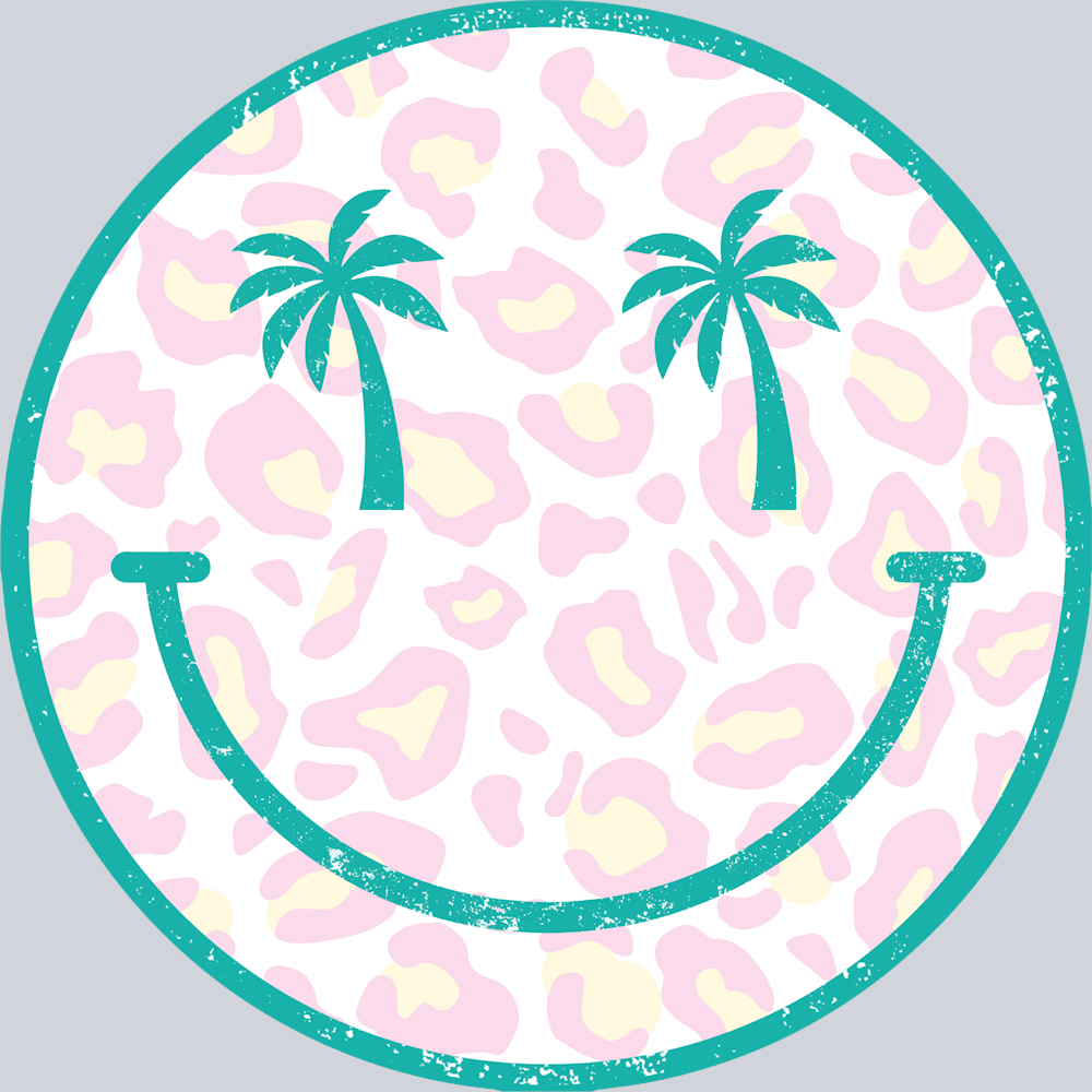 Smiley Face Pink Leopard Palm Trees Summer Print - STK05560 (DTF Transfers)
