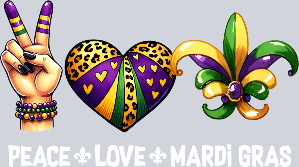 Peace Love Mardi Gras White 1 - STK04764 (DTF Transfers)