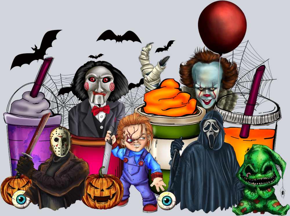 Halloween Characters Coffee Cup - STK02463 (DTF Transfers)