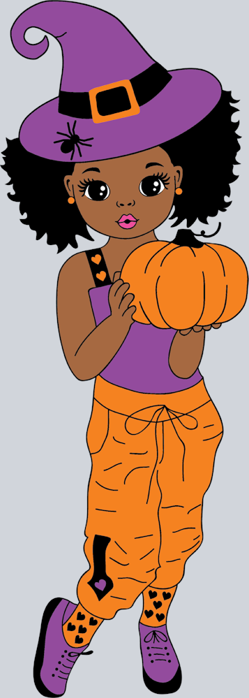 Halloween Witch Little Black Girl Standing - STK02505 (DTF Transfers)