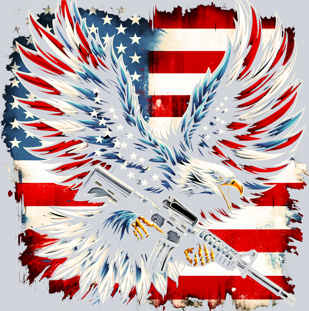 Eagle With Gun American Flag Patriotic - STK01748 (DTF Transfers)