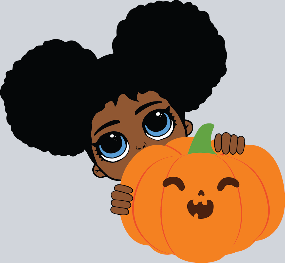 Halloween Afro Girl Peeking Pumpkin - STK02456 (DTF Transfers)