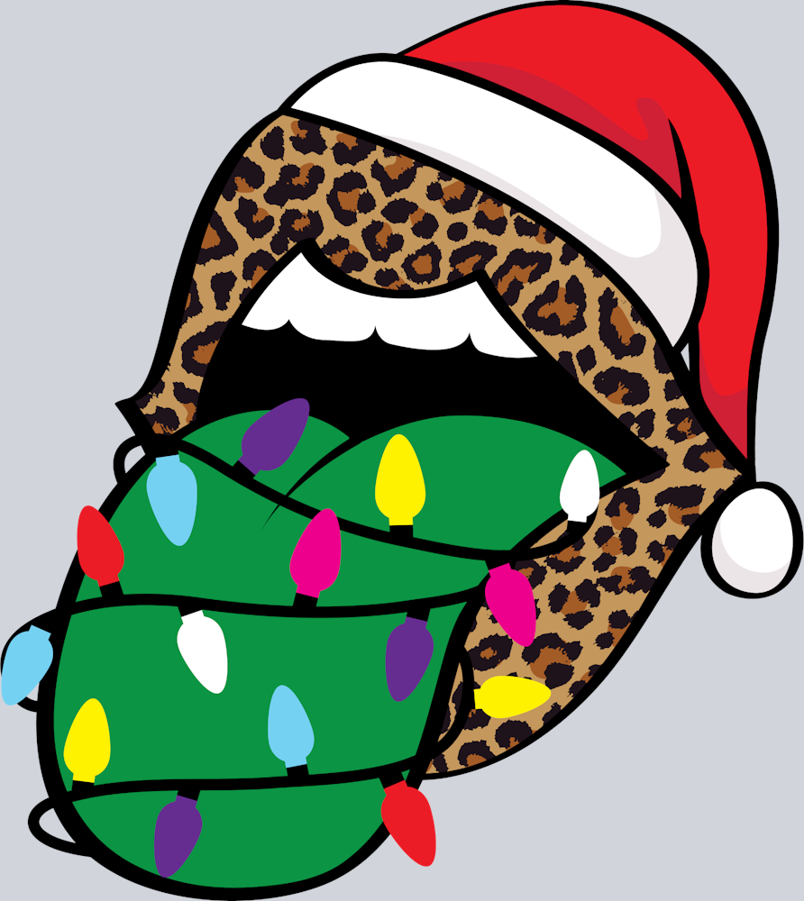 Leopard Lips And Christmas Lights Tongue - STK03554 (DTF Transfers)