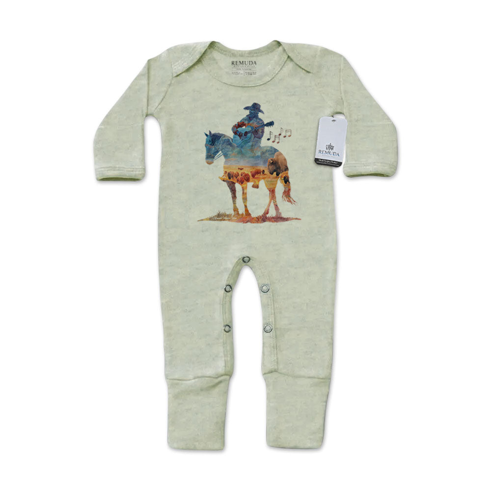 Where The Buffalo Roam - Infant Western Watercolor One-Piece Footed Pajamas W/Mittens