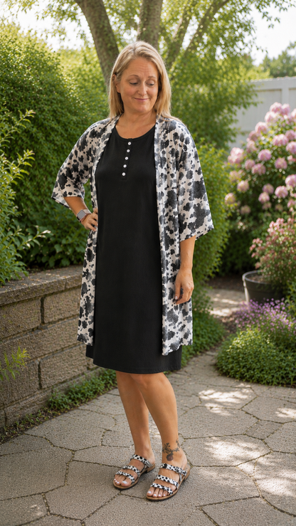 COW PRINT 3/4 SLEEVE CARDIGAN