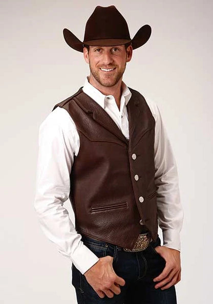 Roper Cow Nappa (Brown) - Men's Leather Vest