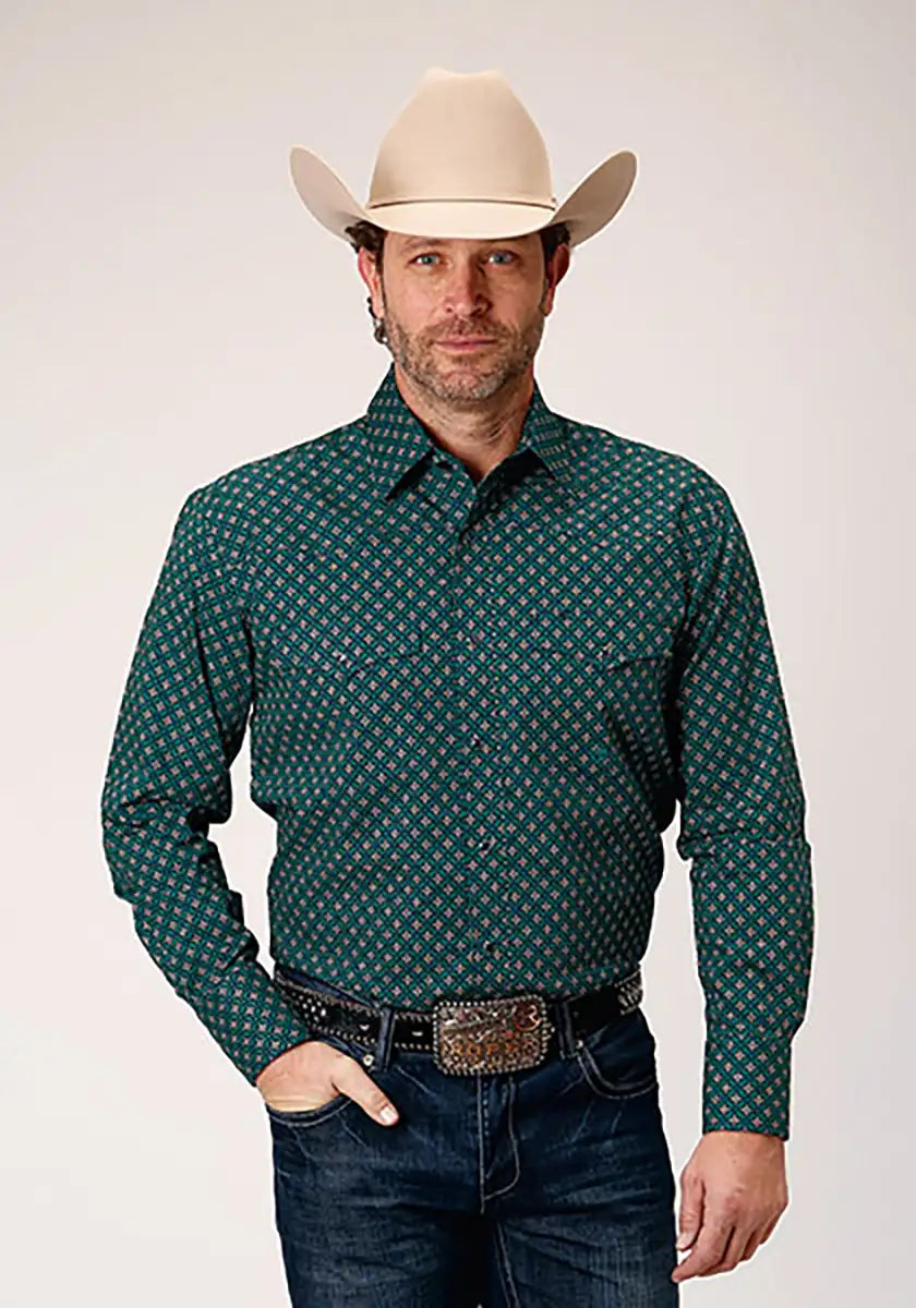 Roper Forest Cross Walk Foulard (Blue) - Men's Western Shirt