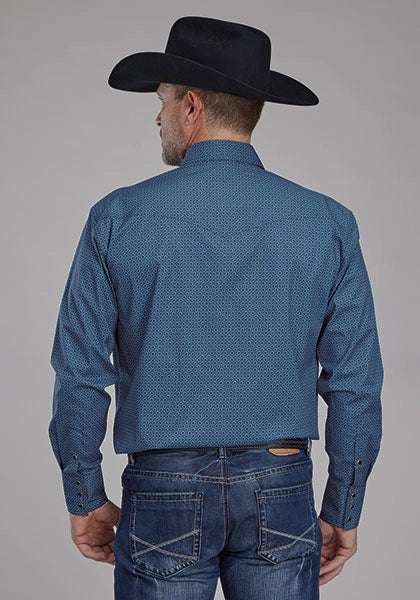 Roper 2163 Stretch Diamond Print (Blue) - Men's Western Shirt