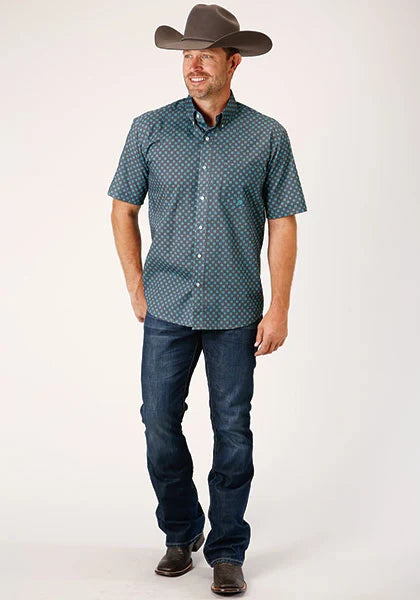 Roper 1451 Cottage Foulard (Blue) - Men's Short Sleeve Shirt